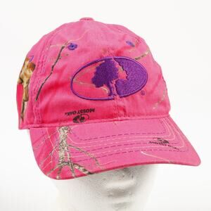 Mossy Oak Embroidered Logo Pink Camo Womens Packable H&L Strapback Hat